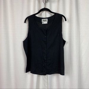 FLAX Black Linen Lagenlook Button Up Tank Vest